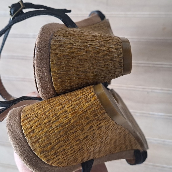 Aeropostals Ankle Strap Buckle Short Heel Wedges Y2k Navy Boho 2 Toned Sandals - Picture 6 of 13